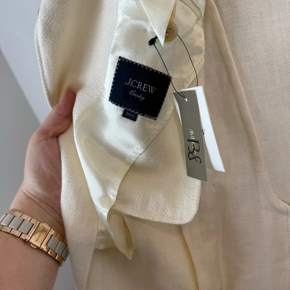 NWT J.Crew $498 Classic Fit Crosby Blazer Linen Twill Herringbone 36S Ivory BM29